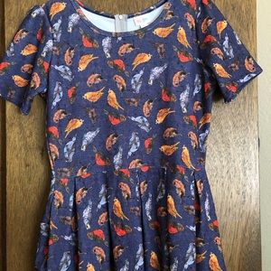 Lularoe Amelia bird print dress w/ blue background